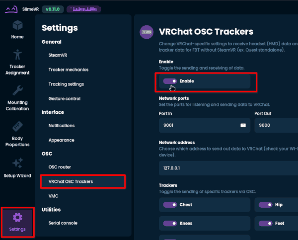 Configuration steps of VRChat OSC
